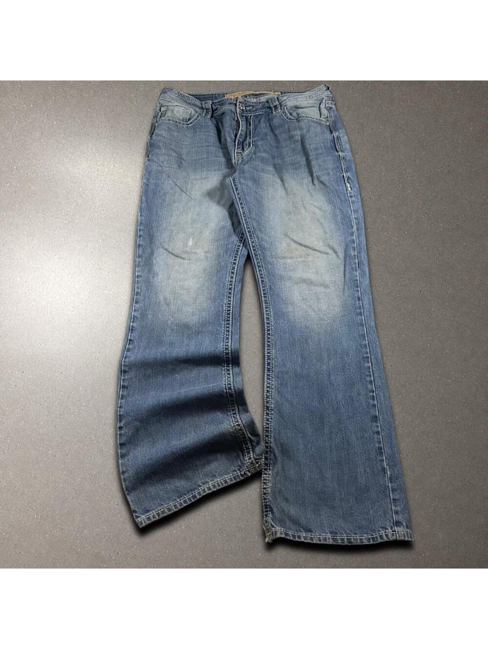 Y2K Rock & Roll Cowboy Western Relaxed Bootcut Distressed Jeans - Fits 36x32!